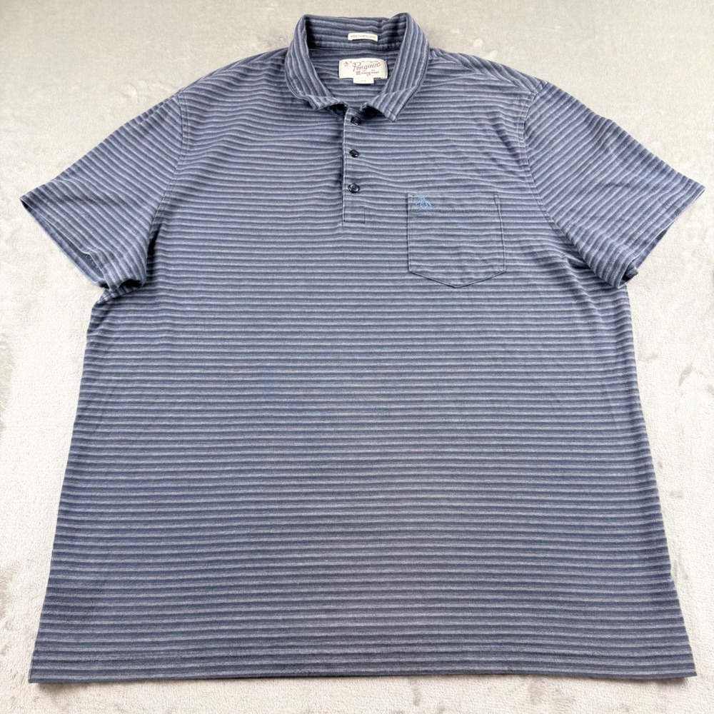 Original Penguin Men's XXL Heritage Slim Fit‎ Striped Polo Shirt Blue